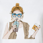 Нарисованная девушка с кофе