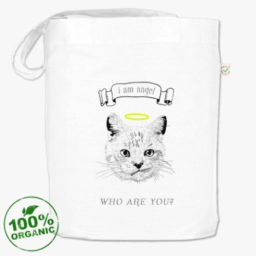 Сумка шоппер с принтом Кот ангел с нимбом над головой