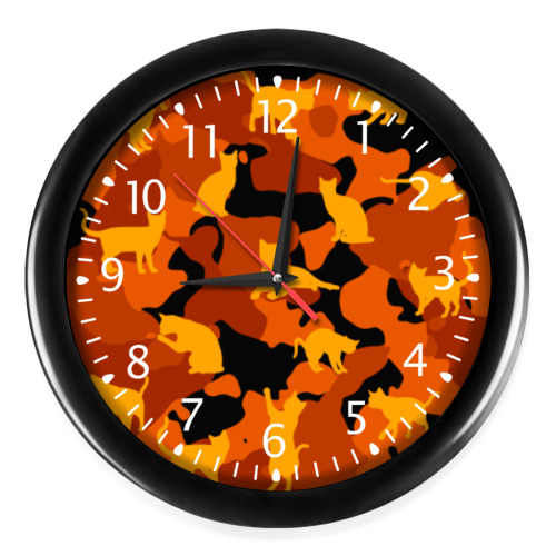 Настенные часы с принтом Коты на камуфляже