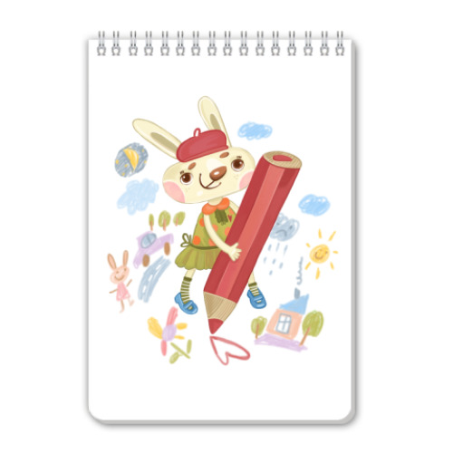 Блокнот с принтом Зайка рисует