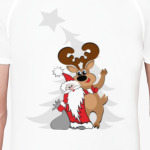 Дед Мороз или Санта с оленем около елки