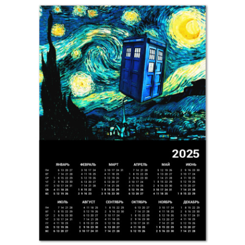 Календарь с принтом ТАРДИС Ван-Гога