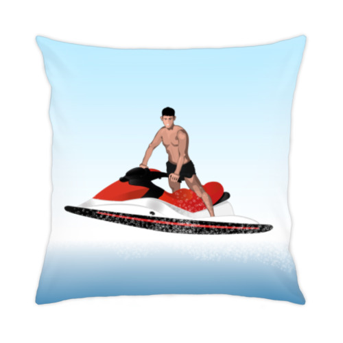 Подушка с принтом молодой человек на гидроцикле
