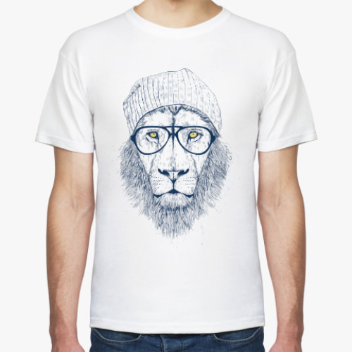Футболка с принтом Крутой лев хипстер