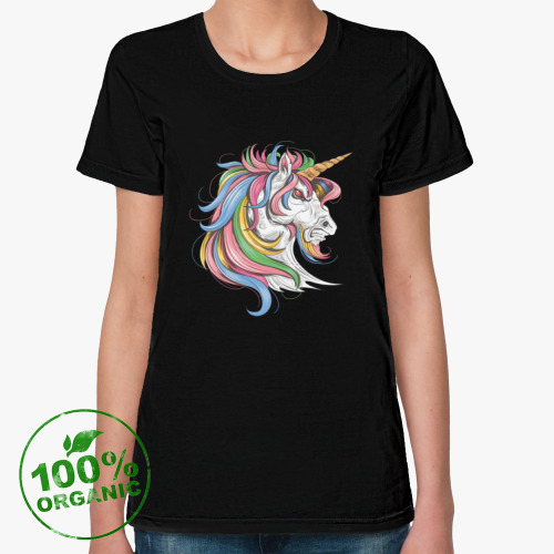 Женская футболка из органик-хлопка с принтом Единорог #1