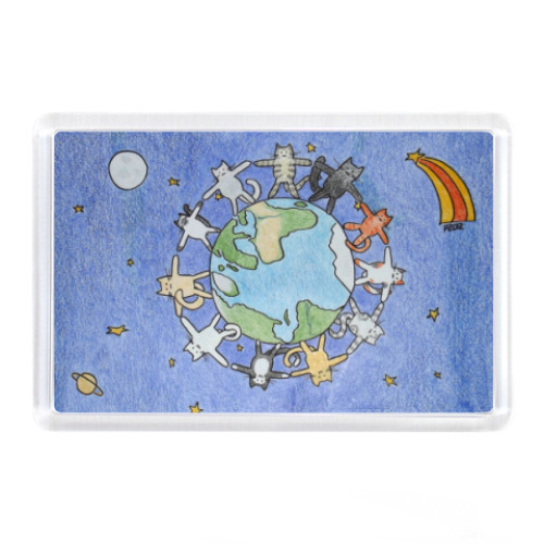 Магнит с принтом  'Планета кошек'