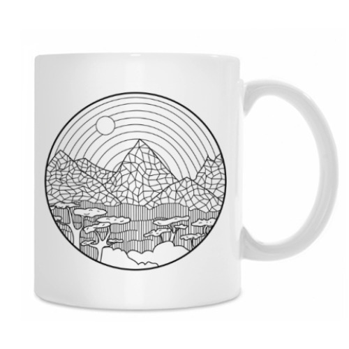 Кружка с принтом Ночной пейзаж Маяк в горах./Рисунок Африка