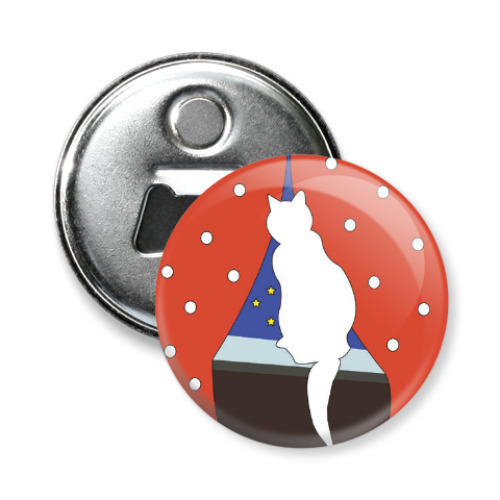 Магнит-открывашка с принтом Кошка на окошке