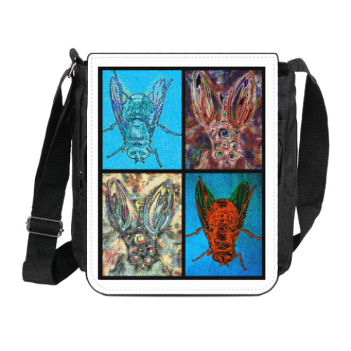 Сумка на плечо (мини-планшет) с принтом Мухи. Психоделика.