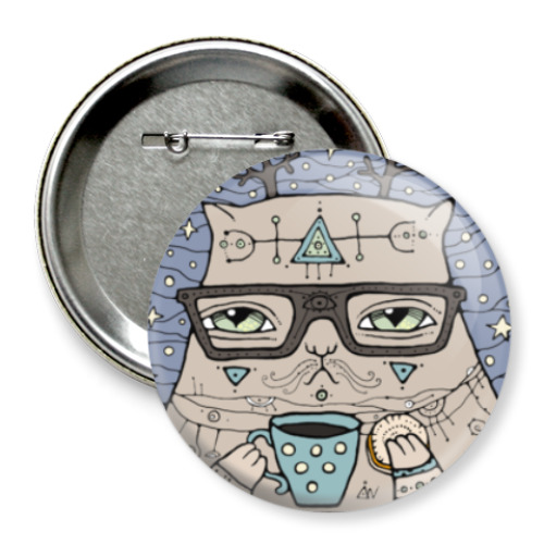 Значок 75мм с принтом Кот учёный
