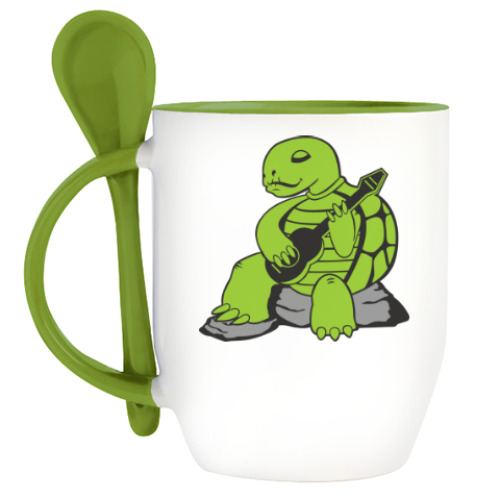 Кружка с ложкой с принтом Черепашка.