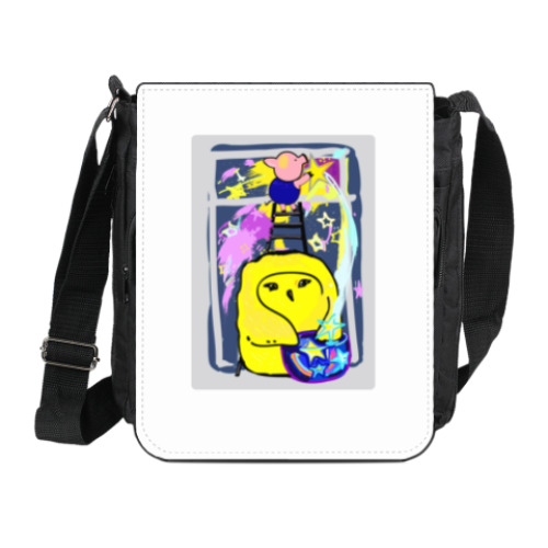 Сумка на плечо (мини-планшет) с принтом Совенок и поросенок собирают звёзды