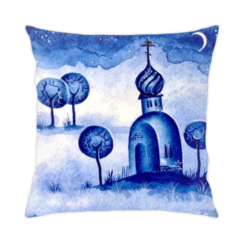 Подушка с принтом Гжельская идиллия