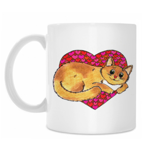 Кружка с принтом Сердце кота