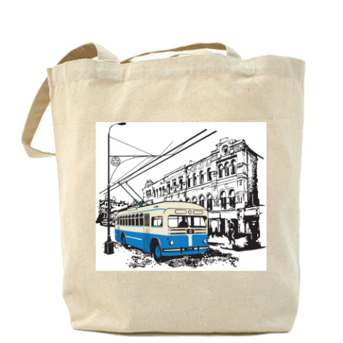 Сумка шоппер с принтом троллейбус