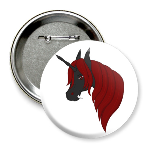 Значок 75мм с принтом Dark unicorn/Темный единорог