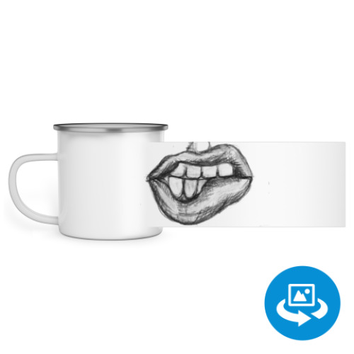 Эмалированная кружка (круговая запечатка) с принтом Губы губки губы рисунок карандашом
