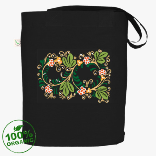 Сумка шоппер с принтом Узор. Листья и ягоды.