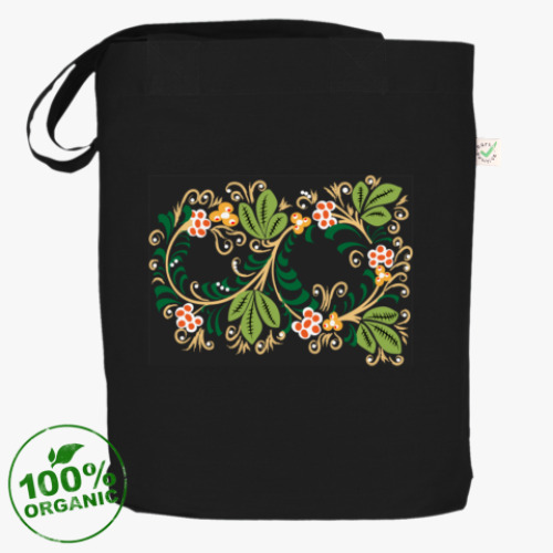 Сумка шоппер с принтом Узор. Листья и ягоды.