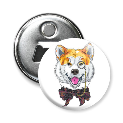 Магнит-открывашка с принтом Собака хипстер Акита Ину