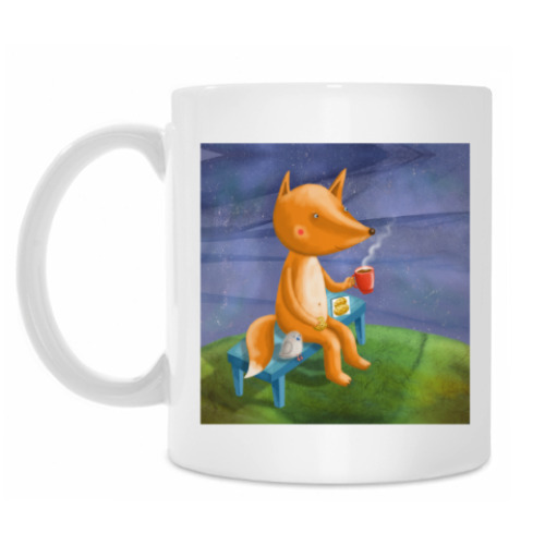 Кружка с принтом Лисенок и птичка пьют чай