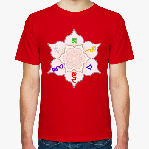 Футболка с принтом Ом мани падме хум мантра (лотос и узел)