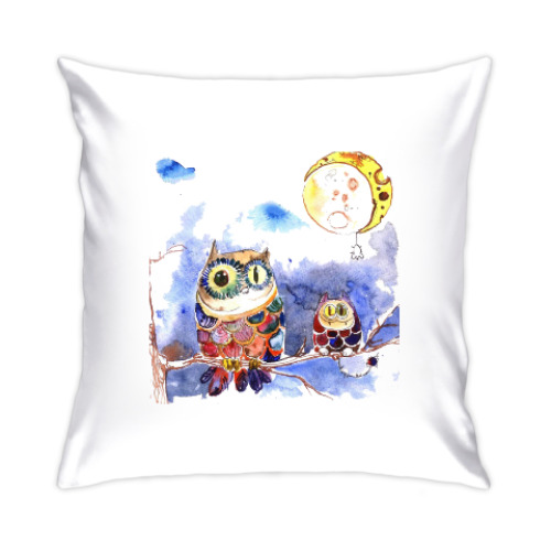 Подушка с принтом Совы в ночи