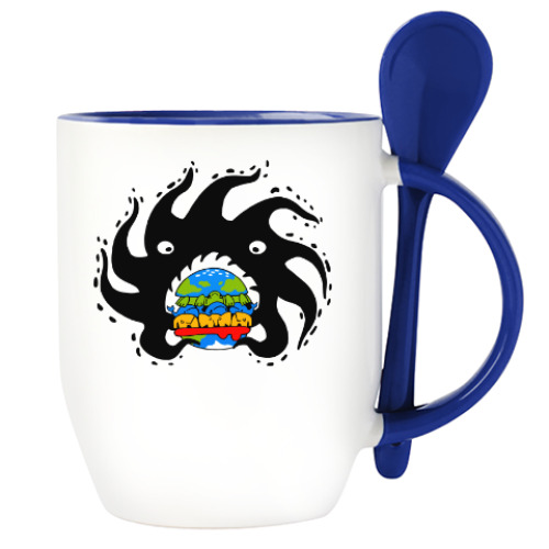 Кружка с ложкой с принтом Black hole eating a globurger