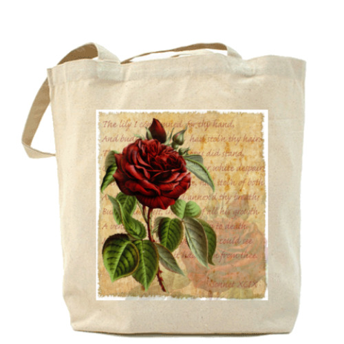 Сумка шоппер с принтом Vintage: Темно-красная роза