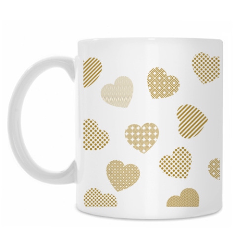 Кружка с принтом золотые сердца