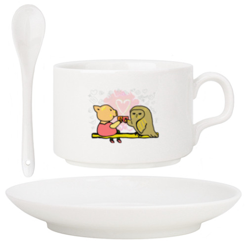 Кофейный набор с принтом Поросенок пьет чай. Символ Нового года.