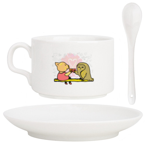 Кофейный набор с принтом Поросенок пьет чай. Символ Нового года.