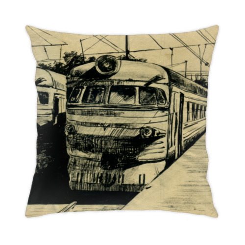 Подушка с принтом Электропоезд. Железная дорога