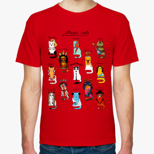 Футболка с принтом Котики-звёзды рок и поп-музыки