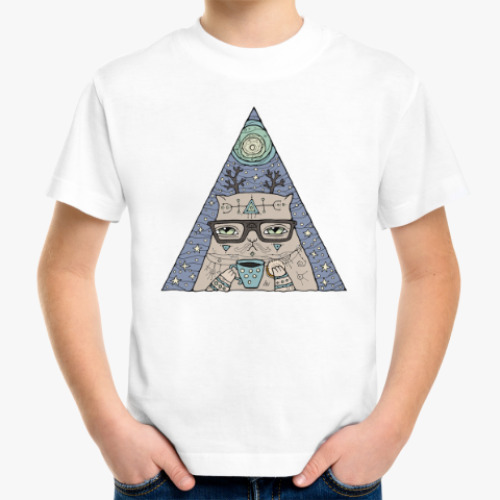 Детская футболка с принтом Кот учёный