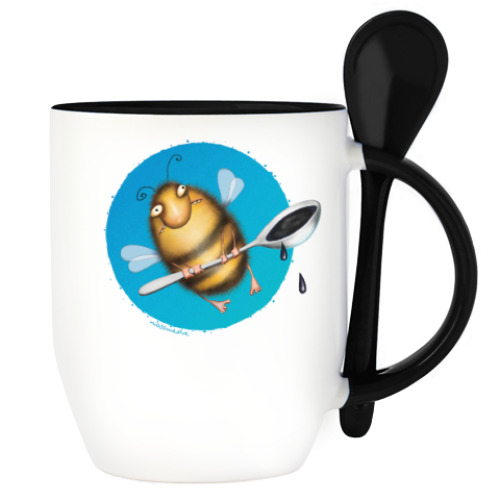 Кружка с ложкой с принтом  Пчела