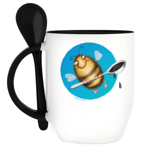 Кружка с ложкой с принтом  Пчела