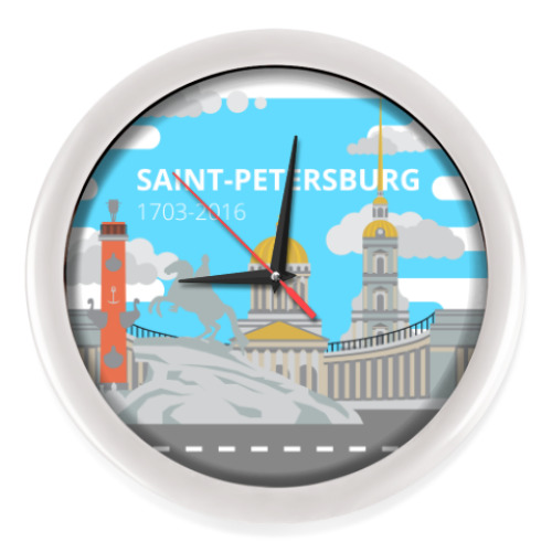Настенные часы с принтом Saint-Petersburg, Питер, Санкт-Петербург, flat