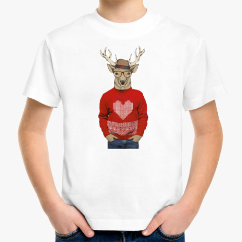 Детская футболка с принтом Олень хипстер Влюбленный Валентин