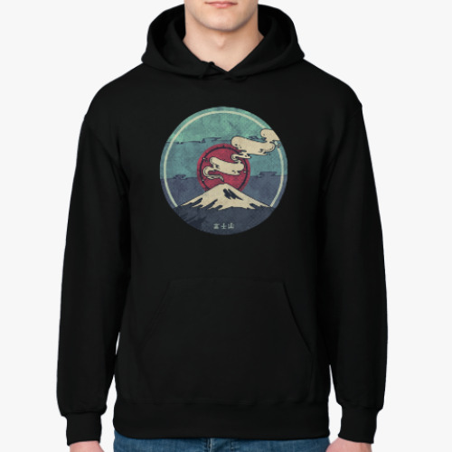 Толстовка худи с принтом Вулкан Фудзи