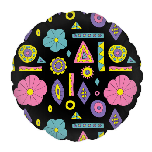 Подушка с принтом Цветы, треугольники, ромбы