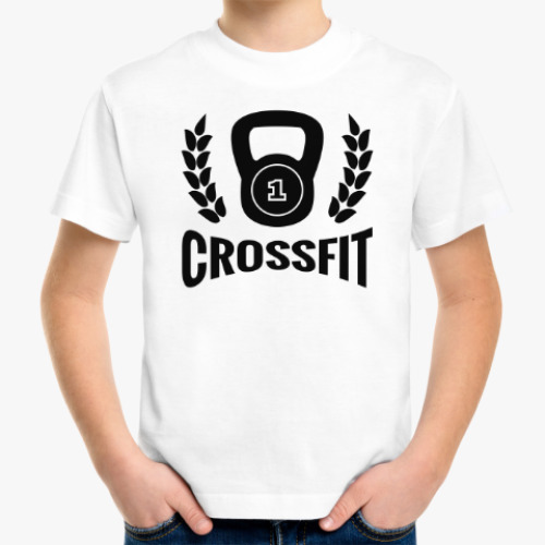 Детская футболка с принтом Кроссфит логотип с гирей