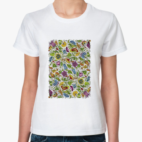 Классическая футболка с принтом Цветочный принт