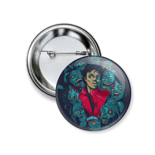 Значок 37мм с принтом Майкл и зомби