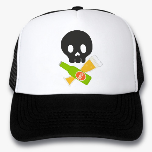 Кепка-тракер с принтом Череп с пивом