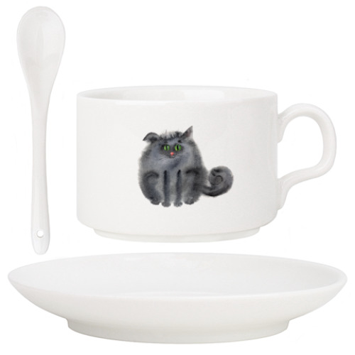 Кофейный набор с принтом акварельные пушистые коты