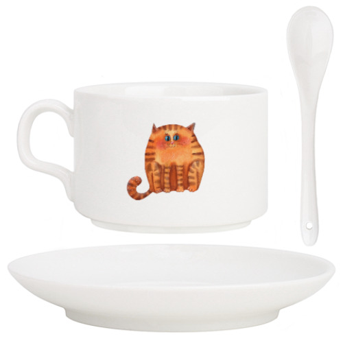 Кофейный набор с принтом акварельные пушистые коты