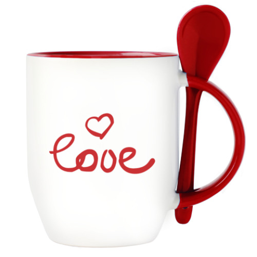 Кружка с ложкой с принтом Red Love