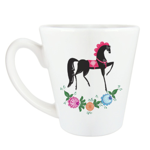 Чашка Латте с принтом Городецкая роспись