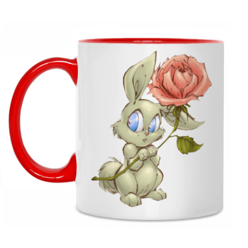 Кружка с принтом Заяц и роза